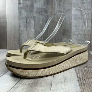 Volatile Women's Island Wedge Platform Sandals Raffia Thong Flip Flop Tan Size 8